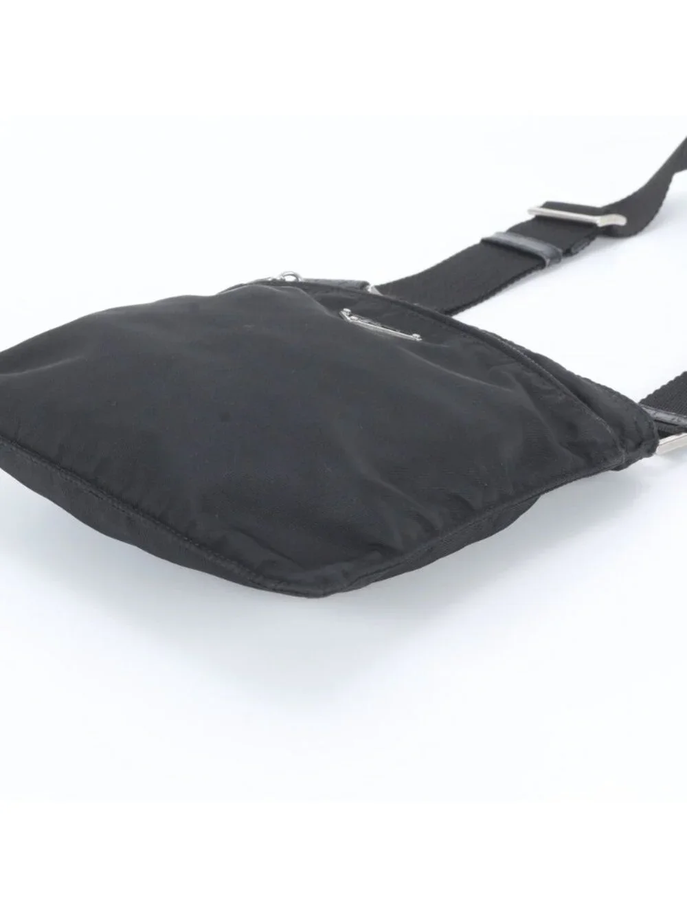 Prada Tessuto Nylon Triangle Logo Leather Shoulder Bag Crossbody Black